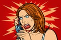 Angry Woman talking on the phone. Emotions. Royalty Free Stock Photo