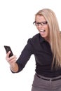 Angry woman yelling at her mobile Royalty Free Stock Photo