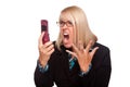 Angry Woman Yells At Cell Phone Royalty Free Stock Photo