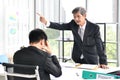Angry yelling boss point arm to exit dismissing, Business concept, Asian businessman Royalty Free Stock Photo