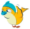 Angry yellow bird flying. Funny cartoon mascot