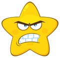 Angry Yellow Star Cartoon Emoji Face Character With Aggressive Expressions