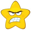 Angry Yellow Star Cartoon Emoji Face Character With Aggressive Expressions.