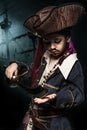 A angry young boy wearing a pirate costume Royalty Free Stock Photo