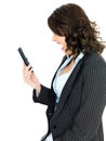 Angry Young Business Woman Screaming Down a Telephone Royalty Free Stock Photo