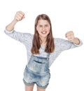 Angry young fashion girl screaming isolated. Top view Royalty Free Stock Photo