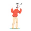 Angry young man furious screaming. Anger stage of acceptance. Annoyed stressed cartoon character
