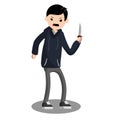 Angry young man with a knife. The Street Crime. A criminal guy offender. Royalty Free Stock Photo