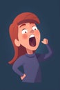 Angry young woman screaming. Vector illustration in a flat style.