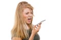 Angry young woman talking on phone Royalty Free Stock Photo