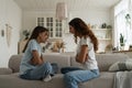 Parent-Teen misunderstandings. Disrespectful child daughter arguing quarreling with mom at home. Royalty Free Stock Photo