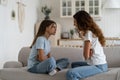 Parent-Teen misunderstandings. Disrespectful child daughter arguing quarreling with mom at home. Royalty Free Stock Photo