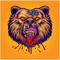 Angry zombie bear head illustration