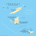 Anguilla, Saint-Martin, Sint Maarten and Saint Barthelemy map Royalty Free Stock Photo