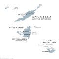 Anguilla, Saint-Martin, Sint Maarten and Saint Barthelemy political map Royalty Free Stock Photo