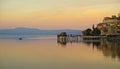 Anguillara Sabazia pier at sunset Royalty Free Stock Photo