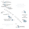 From Anguilla to Montserrat, Caribbean islands, gray political map Royalty Free Stock Photo