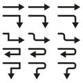 Angular arrow icons. Vector direction shapes. Black pointer turns. Simple path symbols. Royalty Free Stock Photo