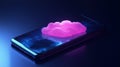 Pink Cloud Computing Mobile Phone Technology Digital Neon Abstract 3d blue glow dark data light Royalty Free Stock Photo