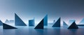 Angular forms create geometric abstraction in varying shades of blue.