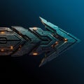 Angular, futuristic arrow composed of interlocking components with circuit-like Royalty Free Stock Photo