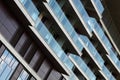 Angular view of glass balconies of modern hotel building