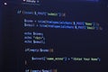 AngularJS in editor for website development. Coding script text on screen Royalty Free Stock Photo