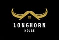 Angus Cow Ox Bull Bison Buffalo Longhorn House for Bar Saloon or Real Estate Logo Design