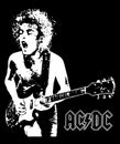 Angus Young playing guitar black and white vector illustration. AC-DC guitarist portrait.