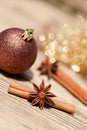 Anice cinnamon and bauble christmas decoration in gold