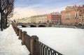 Anichkov Bridge on winter Fontanka