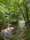 Aniene rapids. River located in Subiaco, near Rome, Lazio. Italy