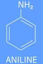 Aniline molecule. Also known as phenylamine, aminobenzene. Skeletal formula.