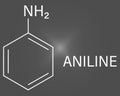 Aniline molecule. Also known as phenylamine, aminobenzene. Skeletal formula.