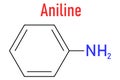 Aniline molecule. Also known as phenylamine, aminobenzene. Skeletal formula.