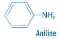 Aniline molecule. Also known as phenylamine, aminobenzene. Skeletal formula.