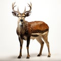 The animal of the African full body male horned deer Barbary stag of Malawi on a white background