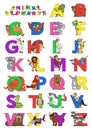 Zoo animal alphabet. Letters from A to Z. Cartoon cute animals isolated on white background. Different animals ABC. For children e Royalty Free Stock Photo