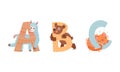 Animal Alphabet Capital Letter with Bear and Alpaca Vector Set