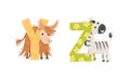 Animal Alphabet Capital Letter with Yak and Zebra Vector Set Royalty Free Stock Photo