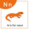 Learning English alphabet for kids. Letter N. Cute cartoon newt.