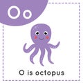 Learning English alphabet for kids. Letter O. Cute cartoon octopus. Royalty Free Stock Photo