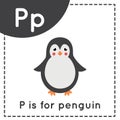 Learning English alphabet for kids. Letter P. Cute cartoon penguin. Royalty Free Stock Photo