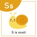 Learning English alphabet for kids. Letter S. Cute cartoon snail. Royalty Free Stock Photo