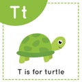 Learning English alphabet for kids. Letter T. Cute cartoon turtle. Royalty Free Stock Photo