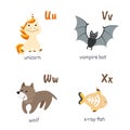 Animal Alphabet With Unicorn Vampire-bat Wolf X-ray Fish