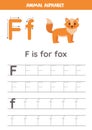 Tracing alphabet letters for kids. Animal alphabet. F is for fox. Royalty Free Stock Photo