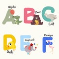 Animal alphabets for children from a to f