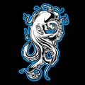 Octopus Sea Blue Drawing tattoo on black background Vector illustrtion 4 Royalty Free Stock Photo