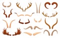 Animal antlers. Neoteric vector set animal antlers. Deer and ram horns, isolated horn of moose, reindeer, antelope